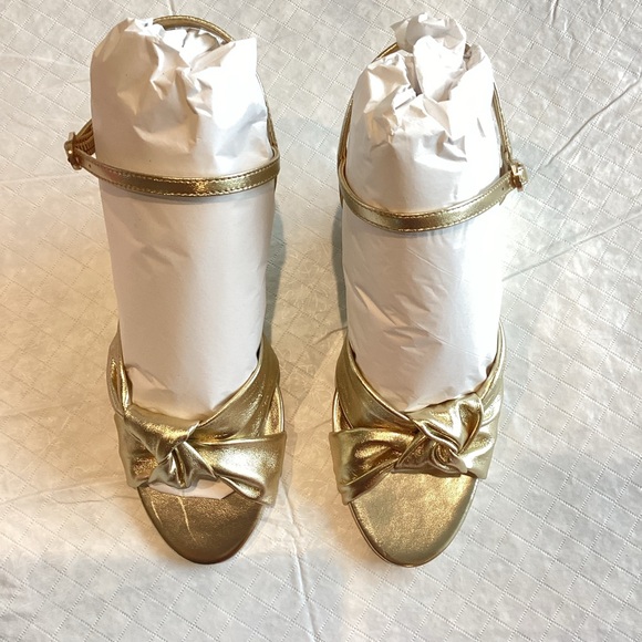 Knotted Sculptural Wedge Sandals Anthropologie Dressy Gold Heels Size 7 NIB NEW - Picture 10 of 15